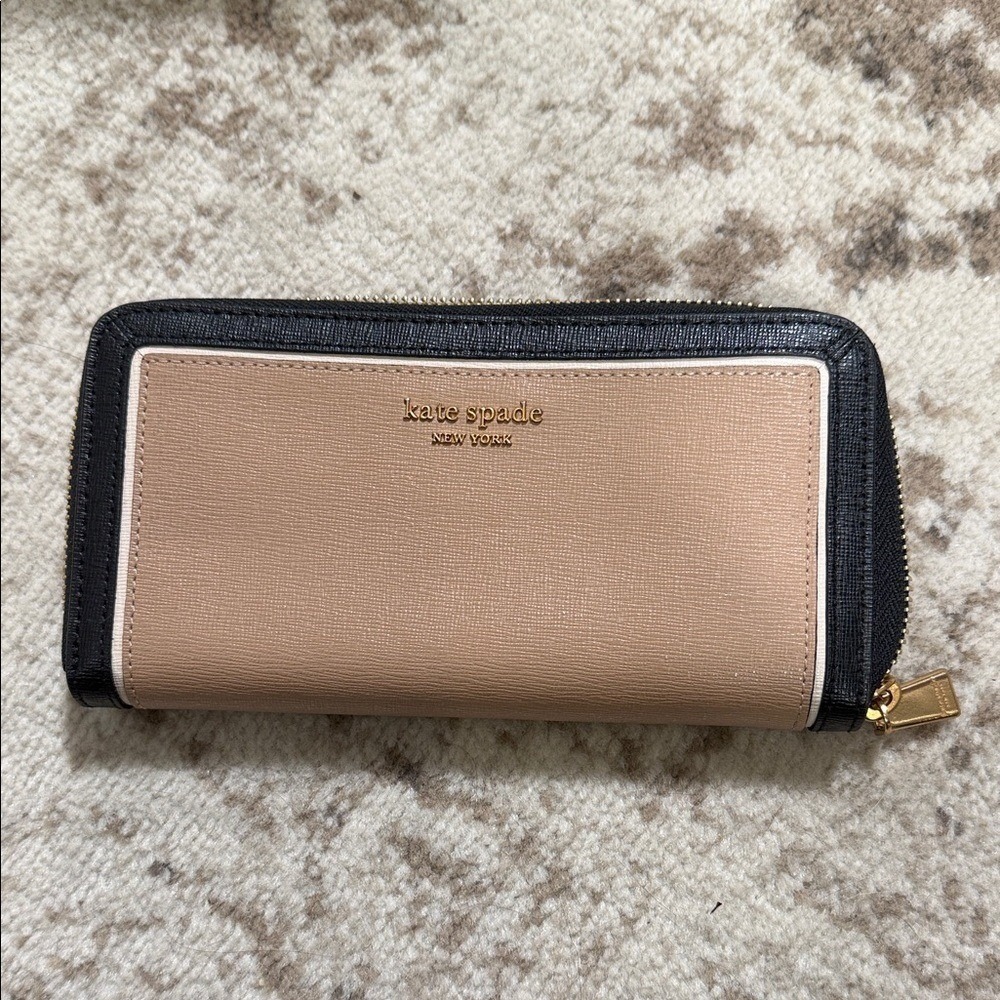 Kate Spade Staci Colorblock Zip Around‎ Continental Wallet - Beige/Black
